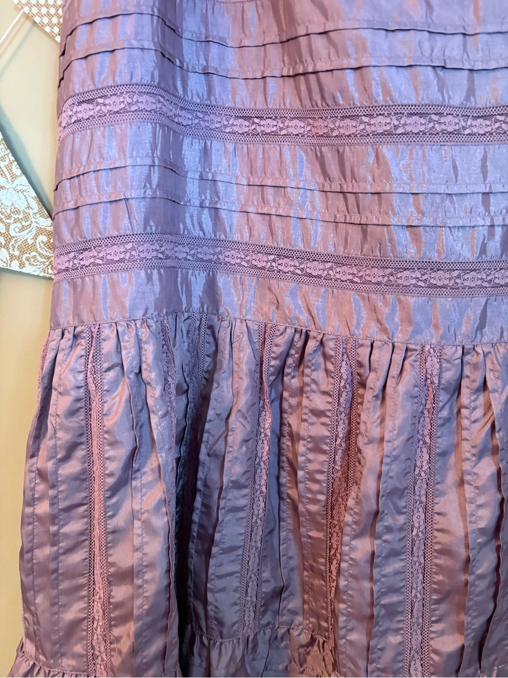 April Cornell Lavender Silk Blend Lace Tiered Maxi Skirt Size XL - Picture 5 of 12